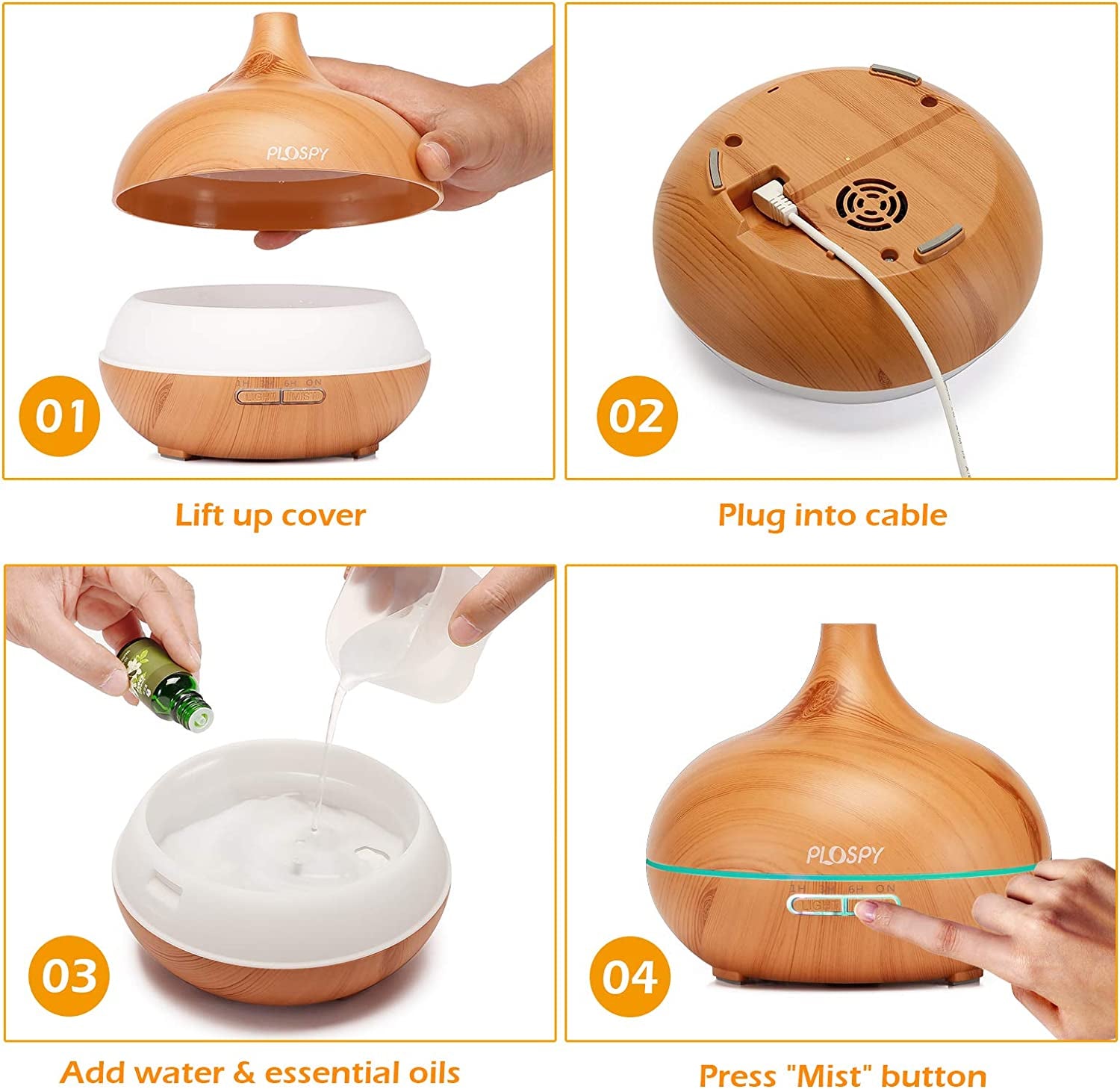 Diffuser with Essential Oils Included, 550Ml Essential Oil Diffuser & Essential Oils Set Cool Mist Humidifier, Ultrasonic Aromatherapy Diffuser Auto Shut-Off, 4 Timer & 7 Light for Office Home (Brown)