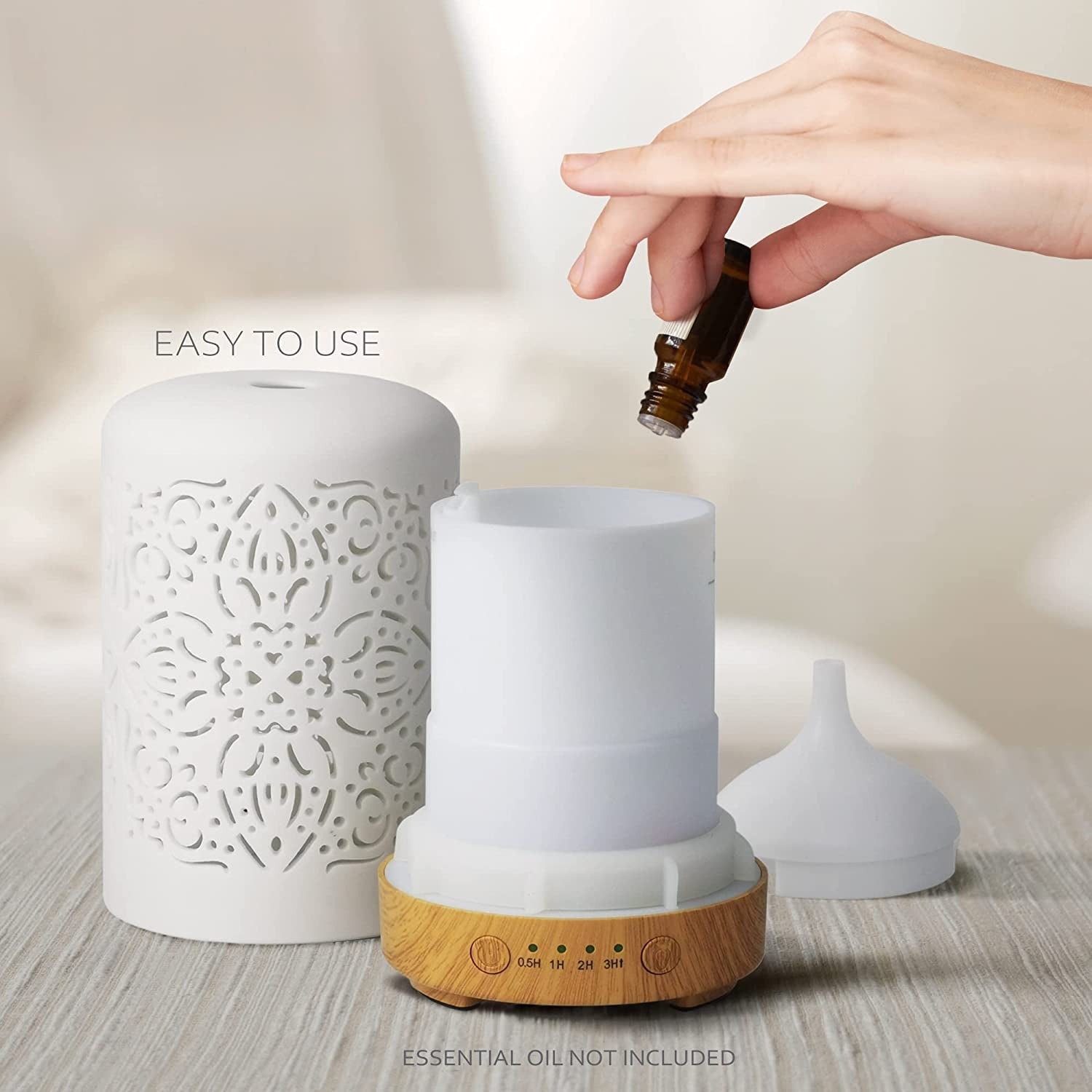Essential Oil Diffuser White Ceramic Diffuser 100 Ml Timers Night Lights and Auto off Function Home Office Humidifier Aromatherapy Diffusers for Essential Oils