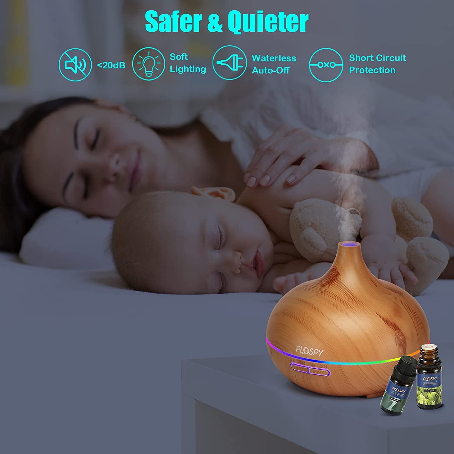 Diffuser with Essential Oils Included, 550Ml Essential Oil Diffuser & Essential Oils Set Cool Mist Humidifier, Ultrasonic Aromatherapy Diffuser Auto Shut-Off, 4 Timer & 7 Light for Office Home (Brown)