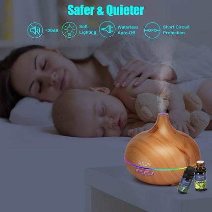 Diffuser with Essential Oils Included, 550Ml Essential Oil Diffuser & Essential Oils Set Cool Mist Humidifier, Ultrasonic Aromatherapy Diffuser Auto Shut-Off, 4 Timer & 7 Light for Office Home (Brown)