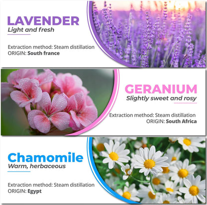 Essential Oil Set of 6 – 100% Pure Floral Essential Oils for Diffusers for Home, Rose, Lavender, Chamomile, Jasmine, Geranium, Neroli - Therapeutic Grade Aromatherapy Oils, 60Ml Pack