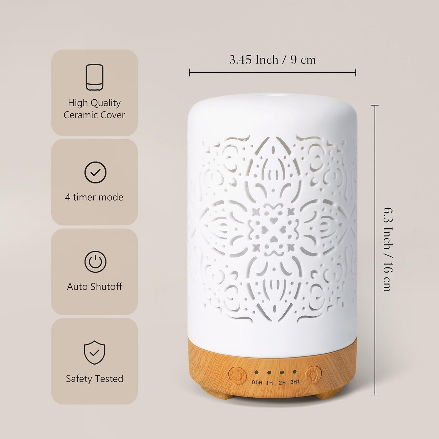 Essential Oil Diffuser White Ceramic Diffuser 100 Ml Timers Night Lights and Auto off Function Home Office Humidifier Aromatherapy Diffusers for Essential Oils