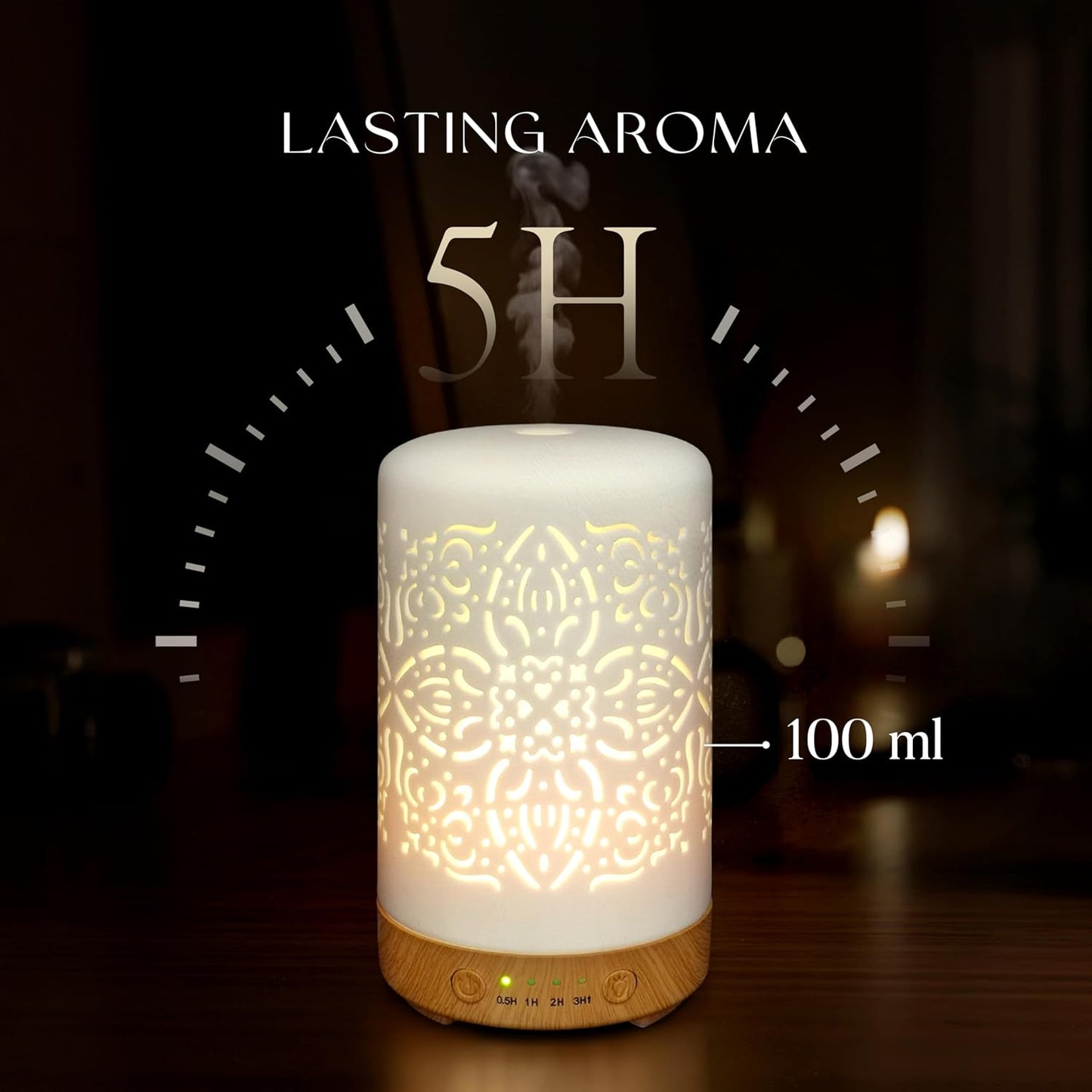 Essential Oil Diffuser White Ceramic Diffuser 100 Ml Timers Night Lights and Auto off Function Home Office Humidifier Aromatherapy Diffusers for Essential Oils