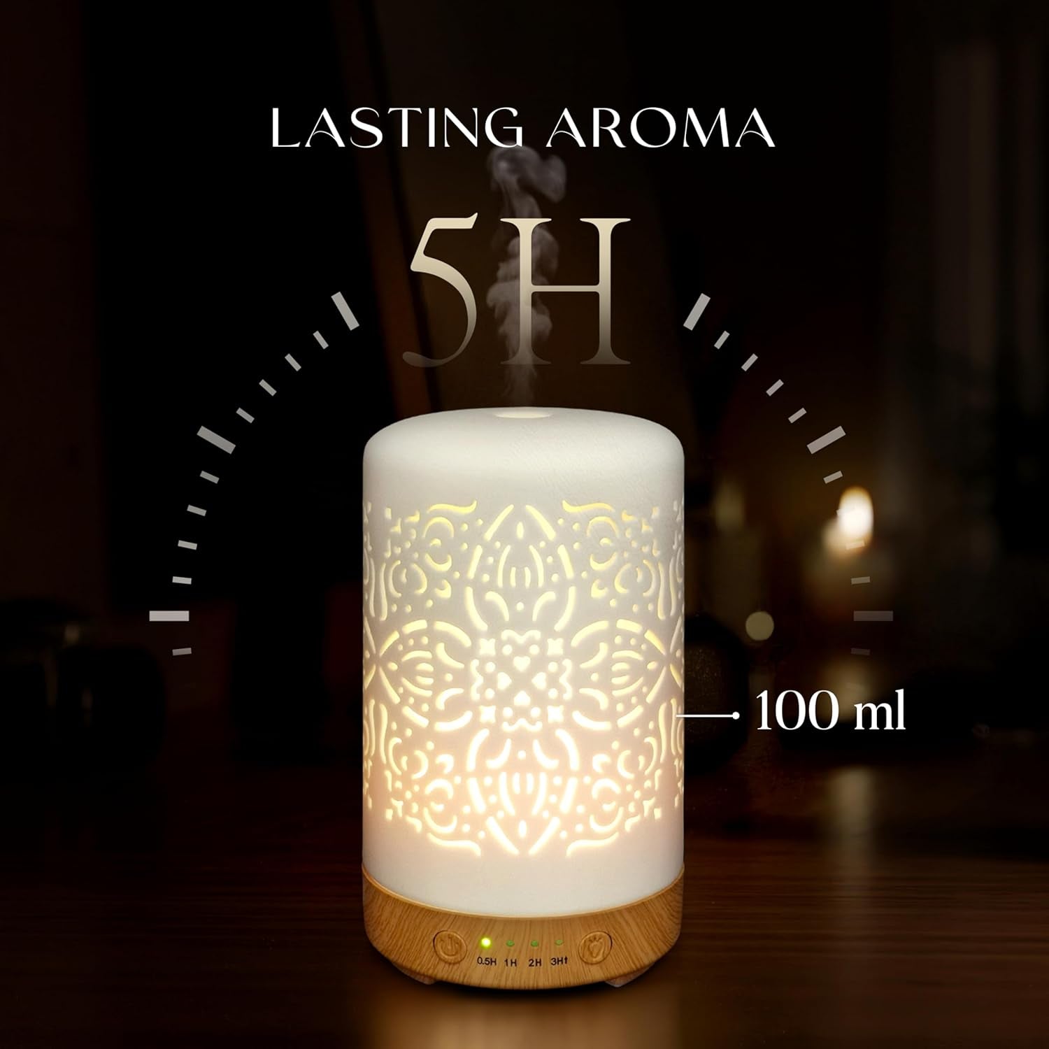 Essential Oil Diffuser White Ceramic Diffuser 100 Ml Timers Night Lights and Auto off Function Home Office Humidifier Aromatherapy Diffusers for Essential Oils