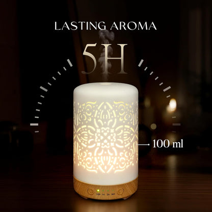 Essential Oil Diffuser White Ceramic Diffuser 100 Ml Timers Night Lights and Auto off Function Home Office Humidifier Aromatherapy Diffusers for Essential Oils