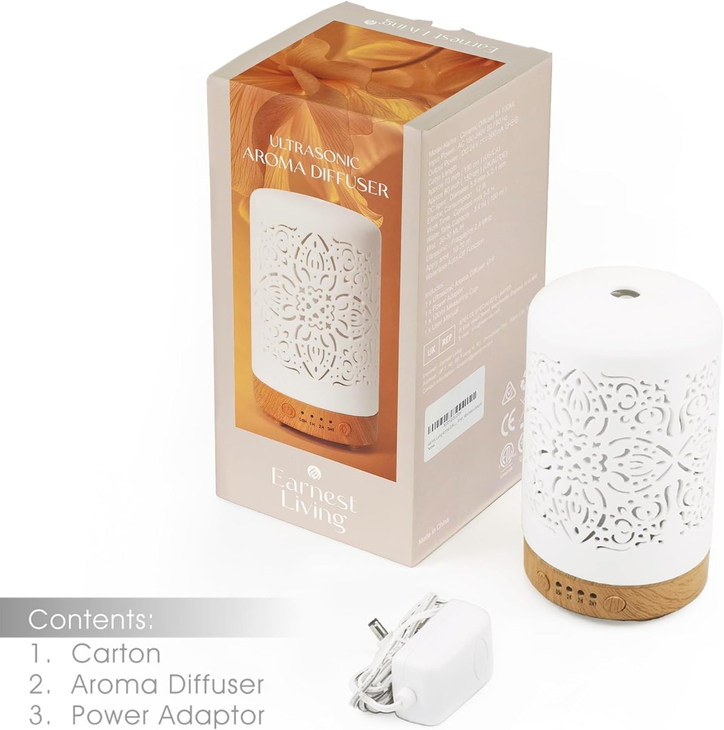 Essential Oil Diffuser White Ceramic Diffuser 100 Ml Timers Night Lights and Auto off Function Home Office Humidifier Aromatherapy Diffusers for Essential Oils