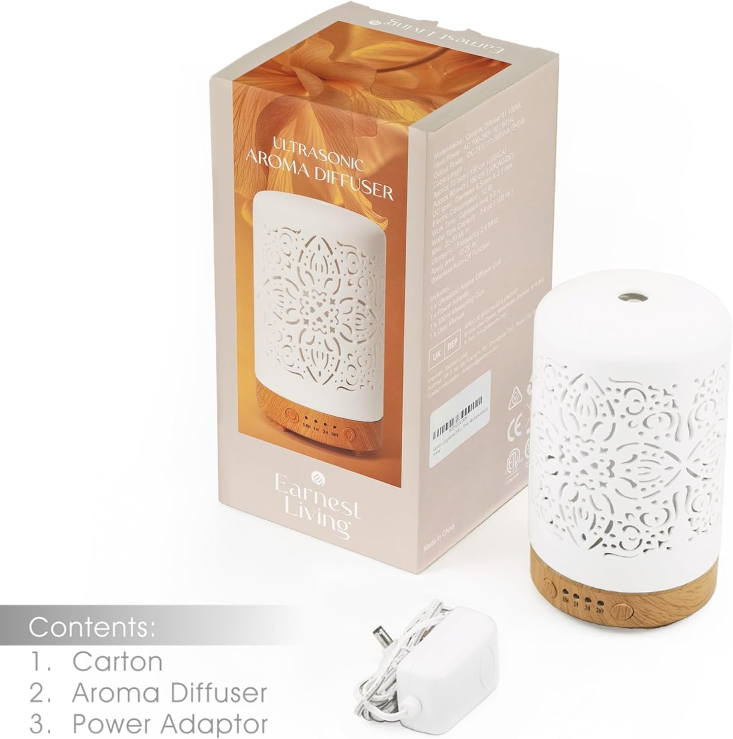 Essential Oil Diffuser White Ceramic Diffuser 100 Ml Timers Night Lights and Auto off Function Home Office Humidifier Aromatherapy Diffusers for Essential Oils