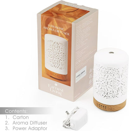 Essential Oil Diffuser White Ceramic Diffuser 100 Ml Timers Night Lights and Auto off Function Home Office Humidifier Aromatherapy Diffusers for Essential Oils