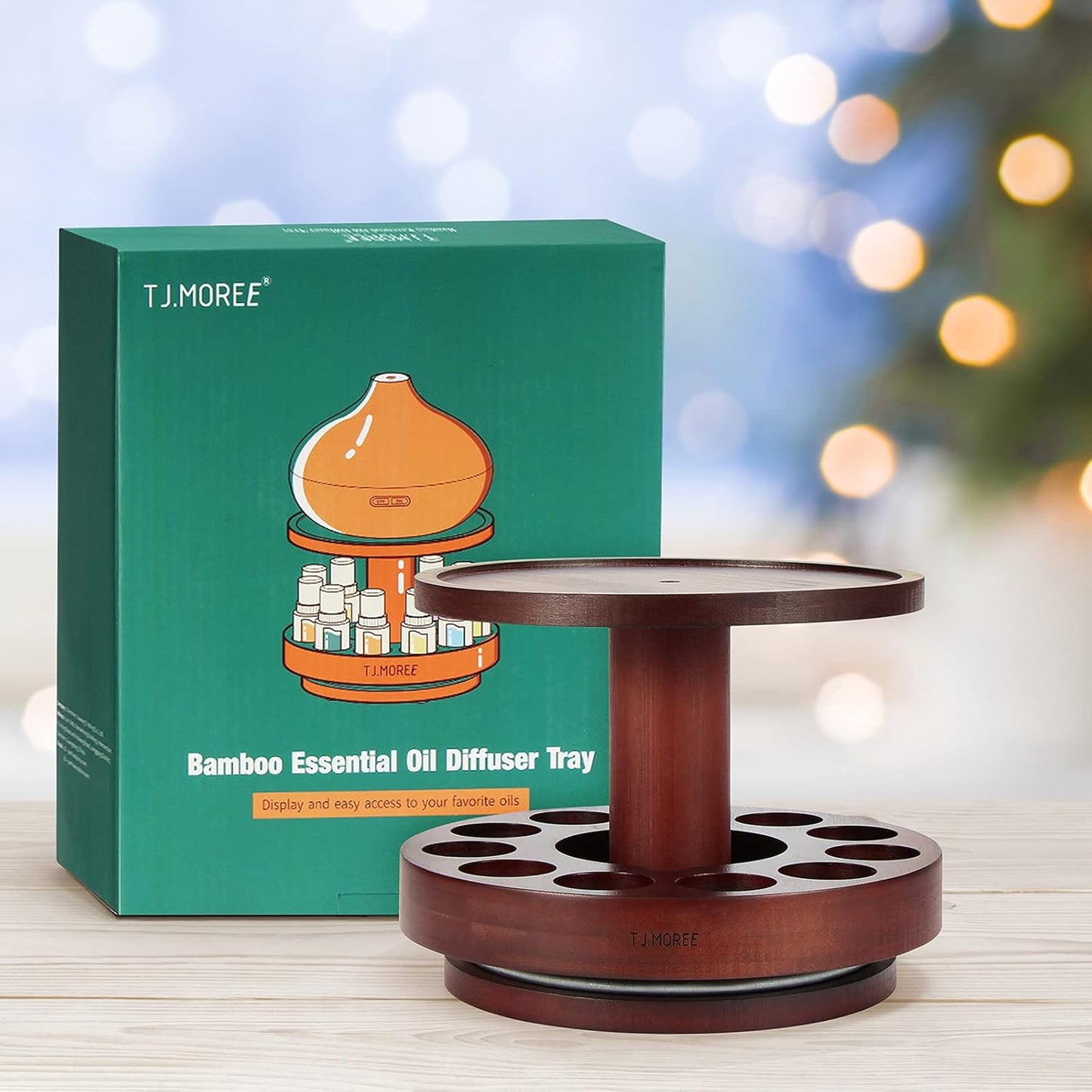 Essential Oil Storage Diffuser Stand Carousel Display - Bamboo Rotating Essential Oil Holder Collection Display Suitable for 5Ml/10Ml/15Ml/20Ml Bottles - Mahogany